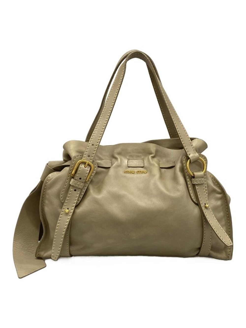 Miu Miu Tote Bag Gray Beige Leather